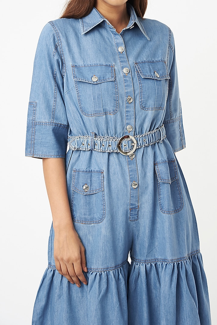 Sky Blue Summer Dress In Denim by Veera Wear at Pernia's Pop Up Shop