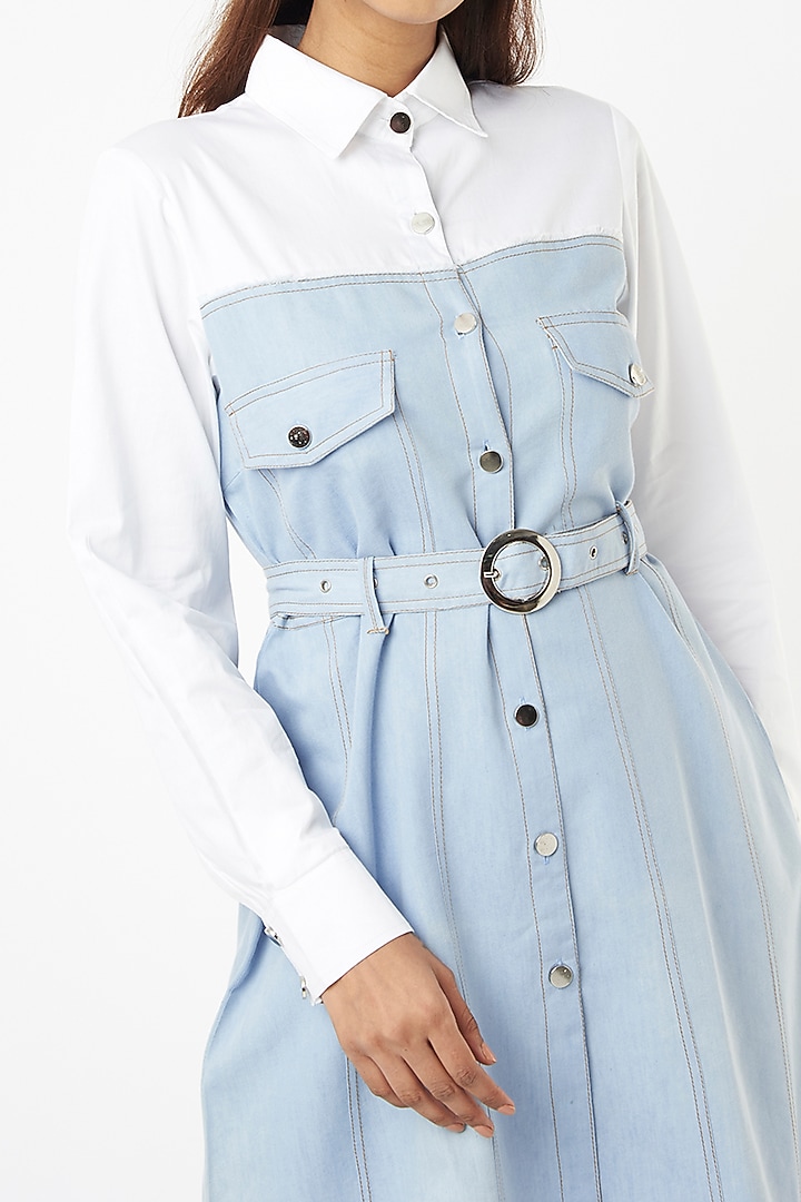 White & Blue Cotton Summer Dress by Veera Wear at Pernia's Pop Up Shop