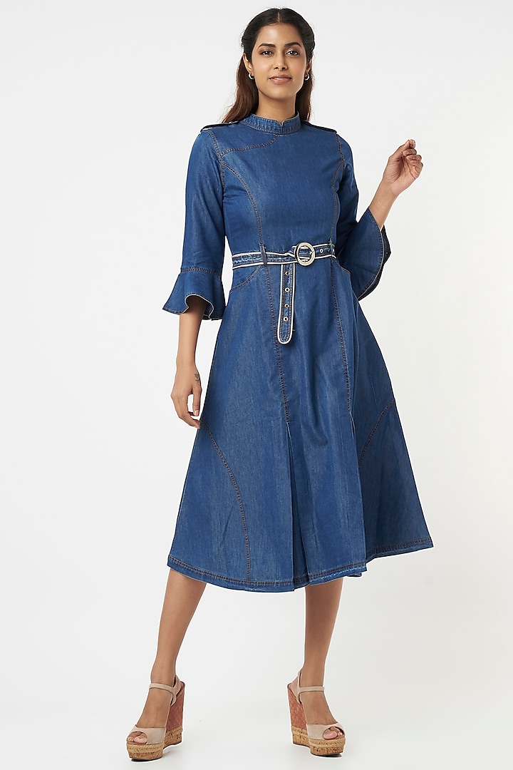 Cobalt Blue Denim Dress by Veera Wear