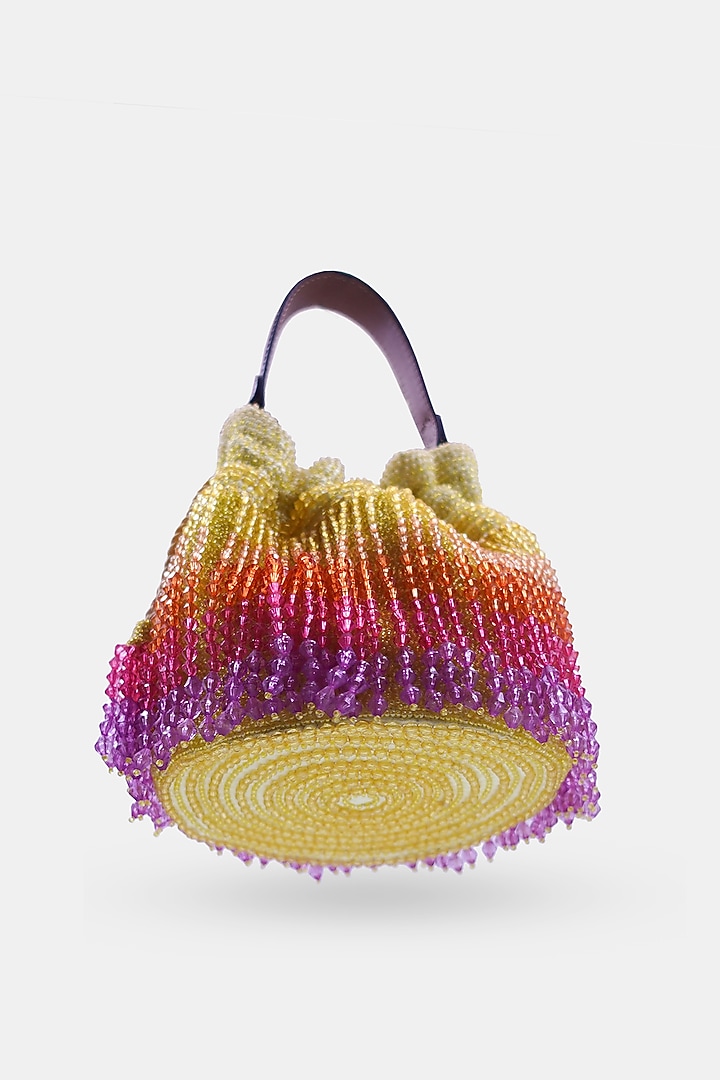 Gold Floral Embellished Potli Bag – Elegant Satin Purse with Detachable Wrist Loop