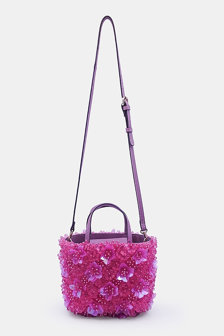 Pink Satin & Leather Embellished Mini Tote Bag by Versuhz