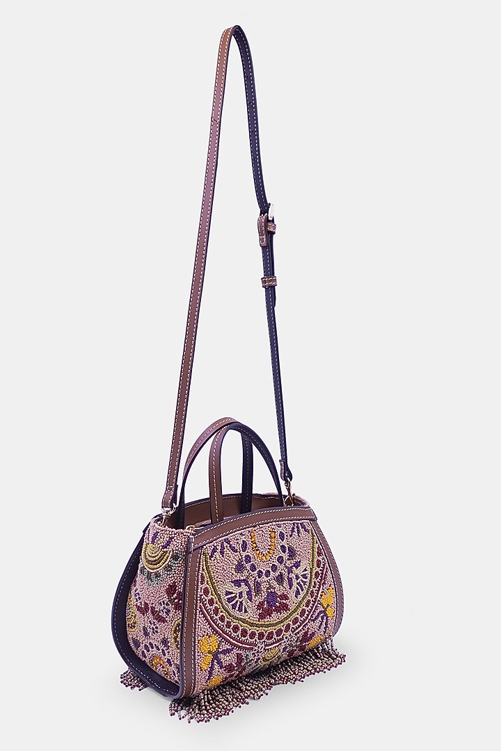 Multi-Colored Satin & Leather Embellished Mini Tote Bag by Versuhz at Pernia's Pop Up Shop