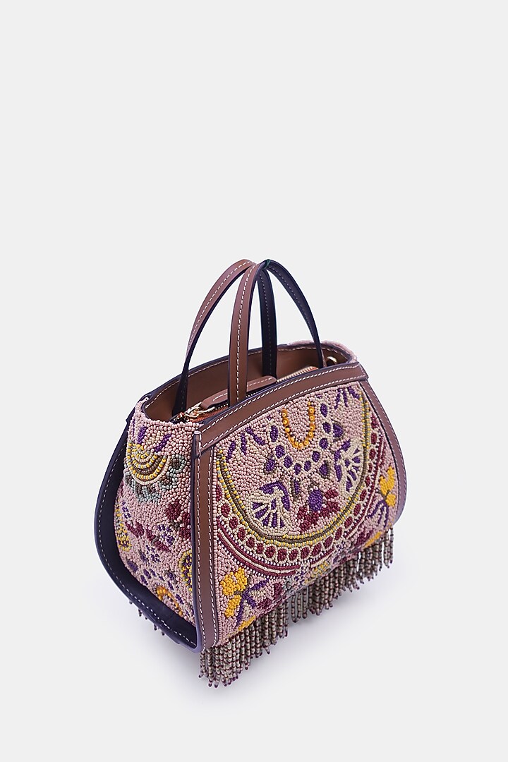 Multi-Colored Satin & Leather Embellished Mini Tote Bag by Versuhz at Pernia's Pop Up Shop