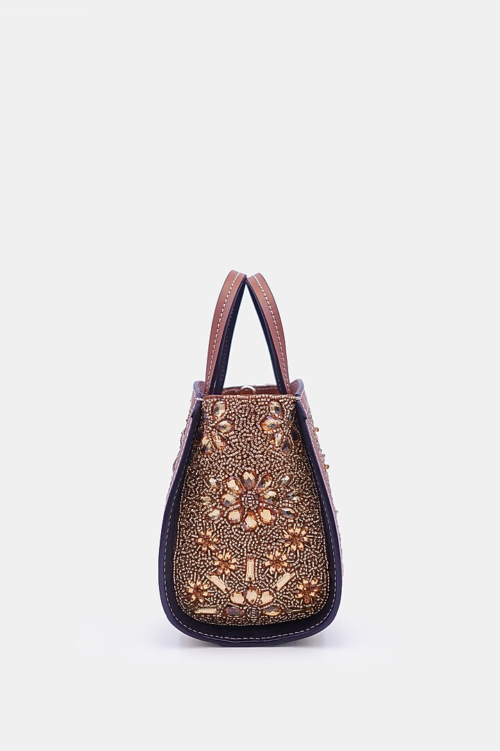 Gold Satin & Leather Embellished Mini Tote Bag by Versuhz at Pernia's Pop Up Shop