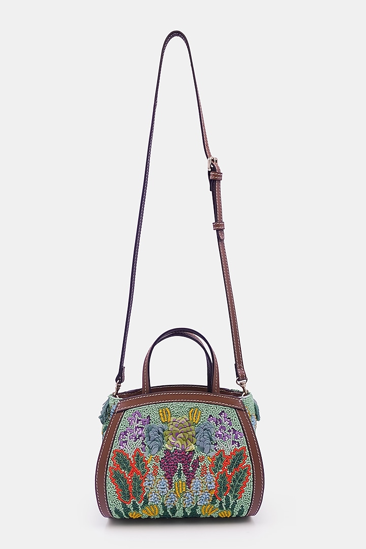 Multi-Colored Satin & Leather Embellished Mini Tote Bag by Versuhz