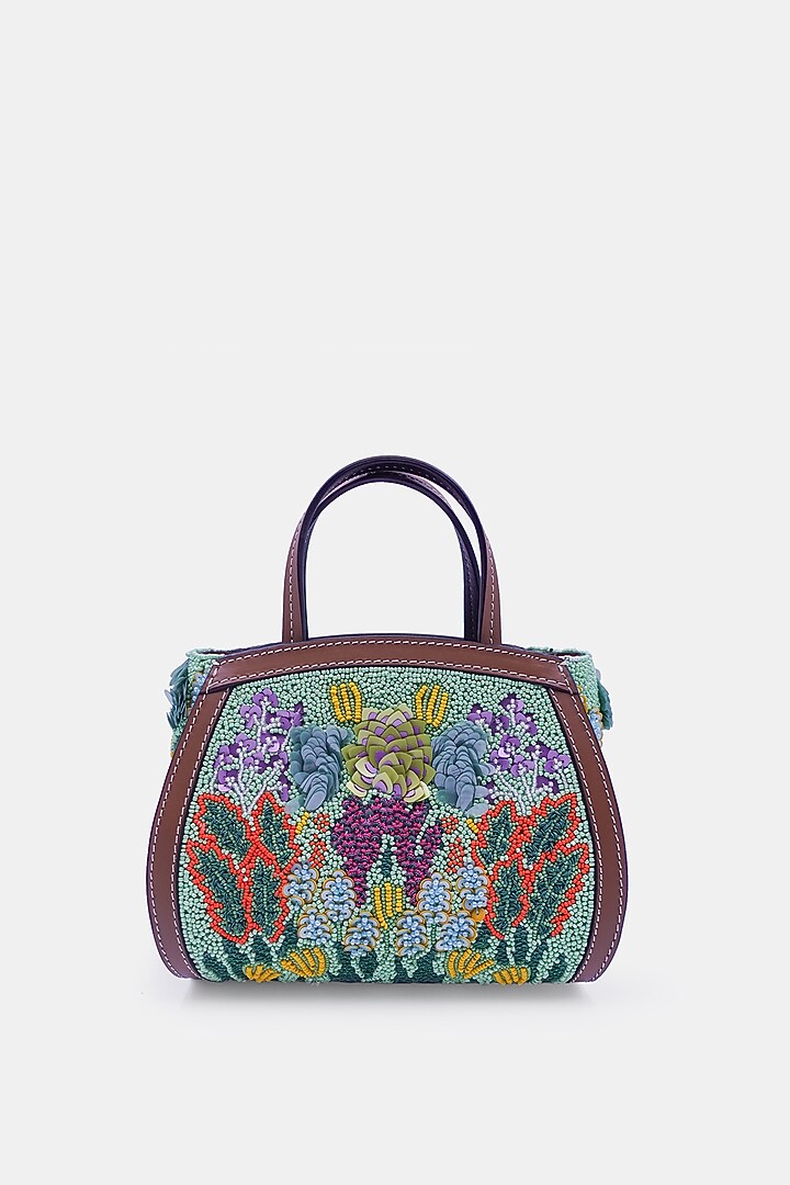 Multi-Colored Satin & Leather Embellished Mini Tote Bag by Versuhz at Pernia's Pop Up Shop