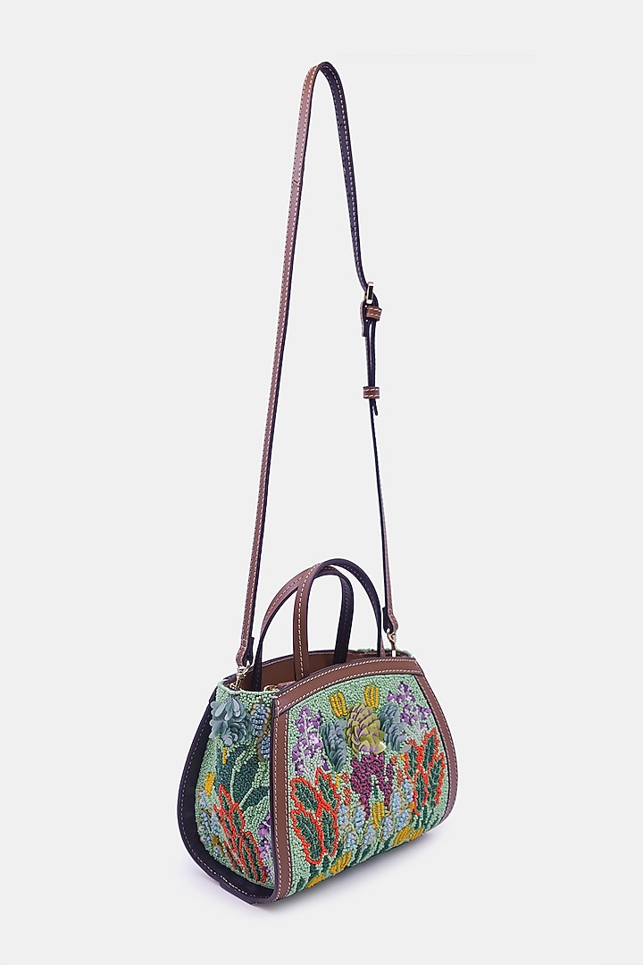 Multi-Colored Satin & Leather Embellished Mini Tote Bag by Versuhz at Pernia's Pop Up Shop