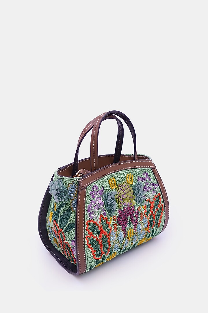 Multi-Colored Satin & Leather Embellished Mini Tote Bag by Versuhz at Pernia's Pop Up Shop