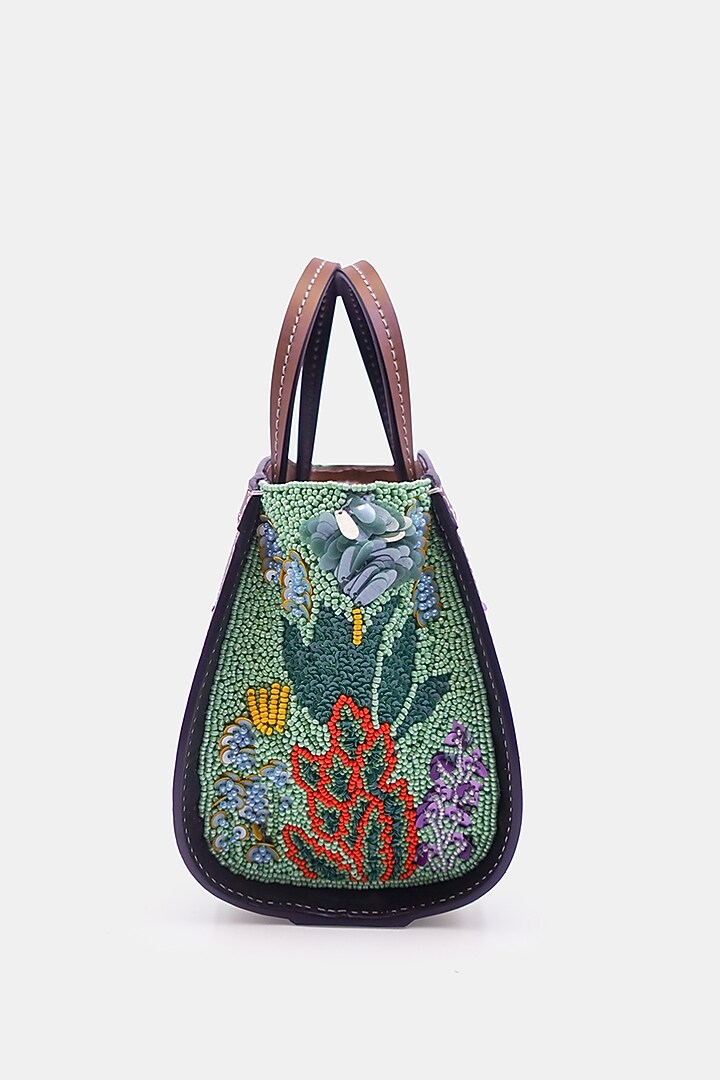 Multi-Colored Satin & Leather Embellished Mini Tote Bag by Versuhz at Pernia's Pop Up Shop
