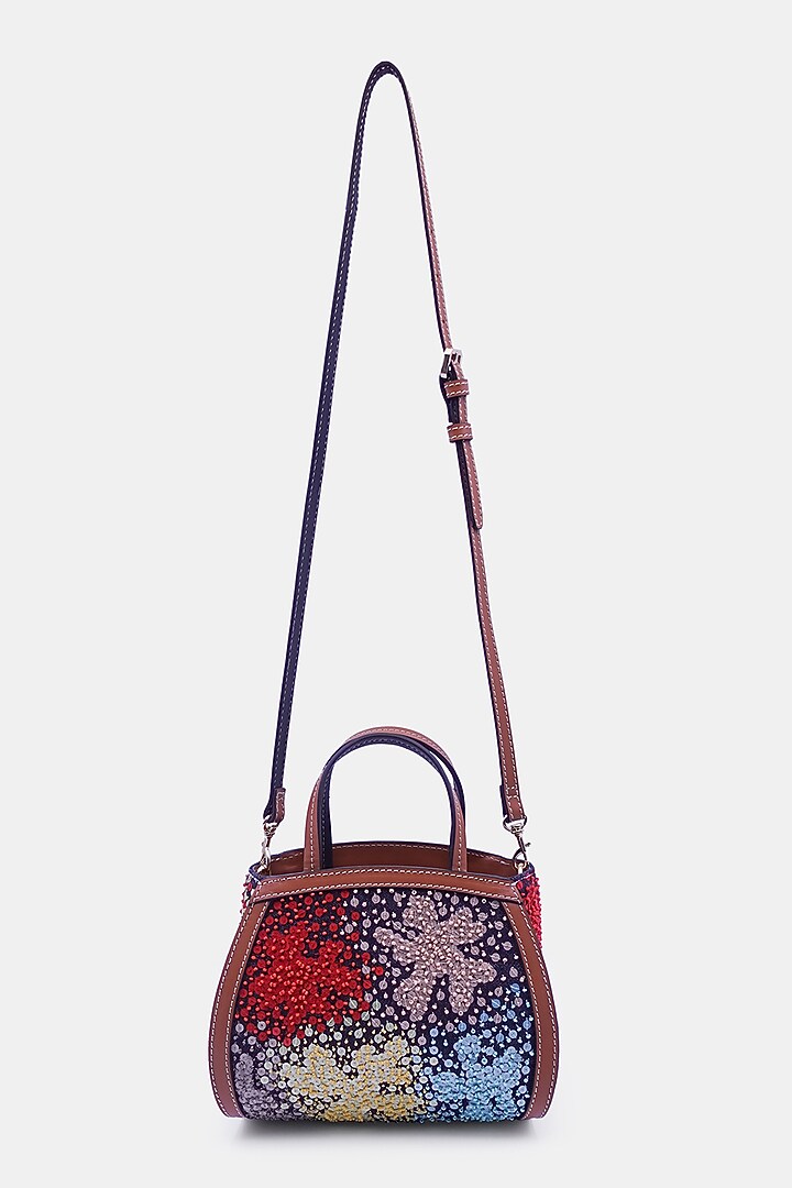 Multi-Colored Satin & Leather Embellished Mini Tote Bag by Versuhz at Pernia's Pop Up Shop