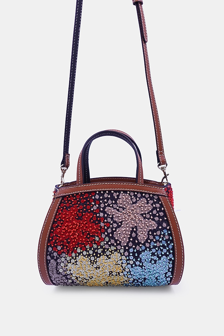 Multi-Colored Satin & Leather Embellished Mini Tote Bag by Versuhz at Pernia's Pop Up Shop