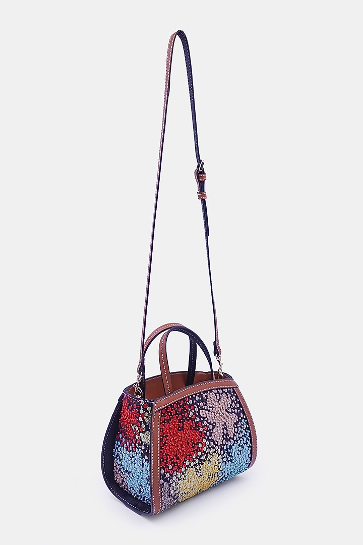 Multi-Colored Satin & Leather Embellished Mini Tote Bag by Versuhz at Pernia's Pop Up Shop