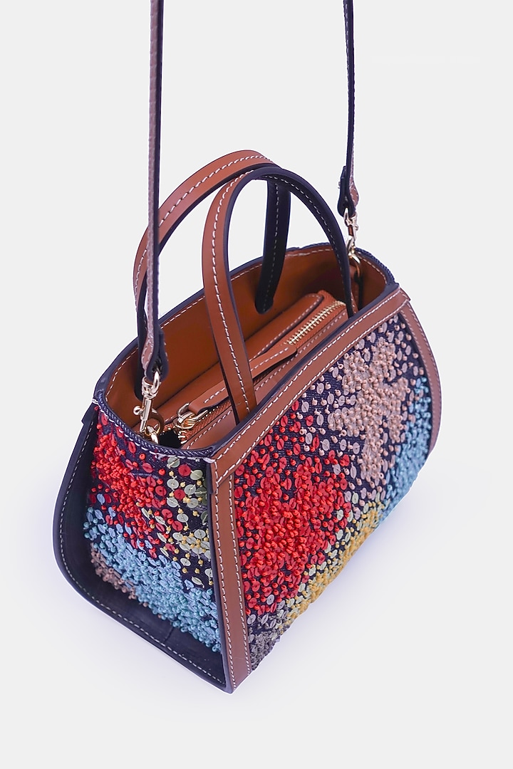 Multi-Colored Satin & Leather Embellished Mini Tote Bag by Versuhz at Pernia's Pop Up Shop