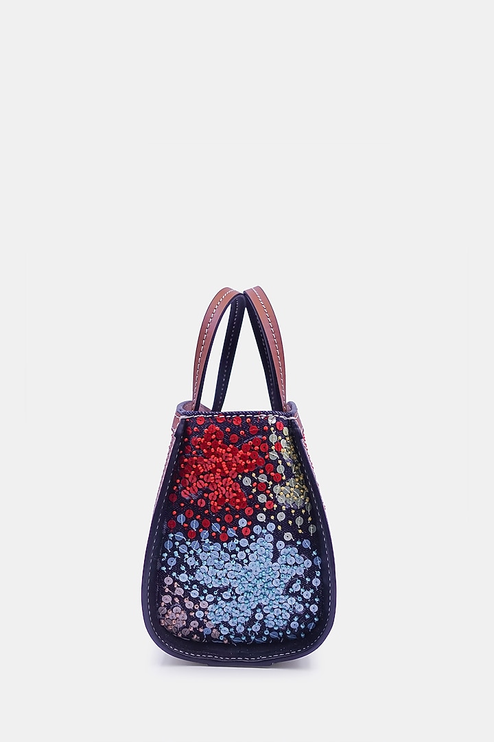 Multi-Colored Satin & Leather Embellished Mini Tote Bag by Versuhz at Pernia's Pop Up Shop