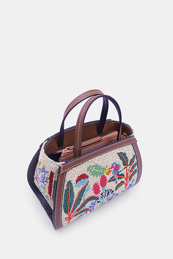Multi-Colored Satin & Leather Embellished Mini Tote Bag by Versuhz at Pernia's Pop Up Shop