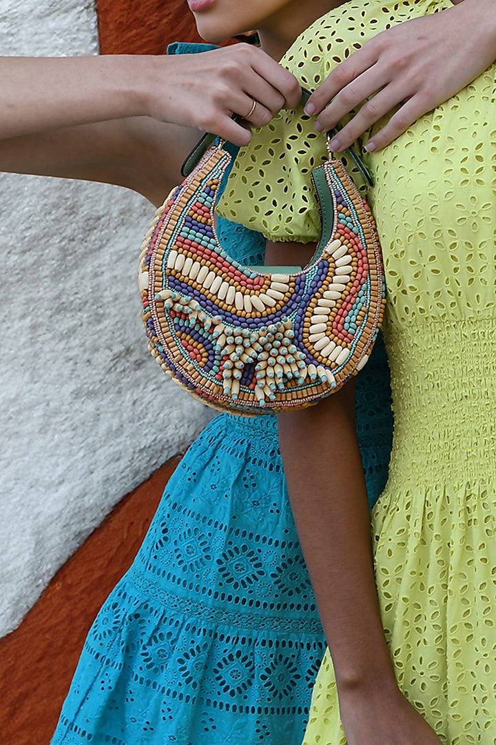 Multi-Colored Satin & Leather Embellished Sling Bag by Versuhz