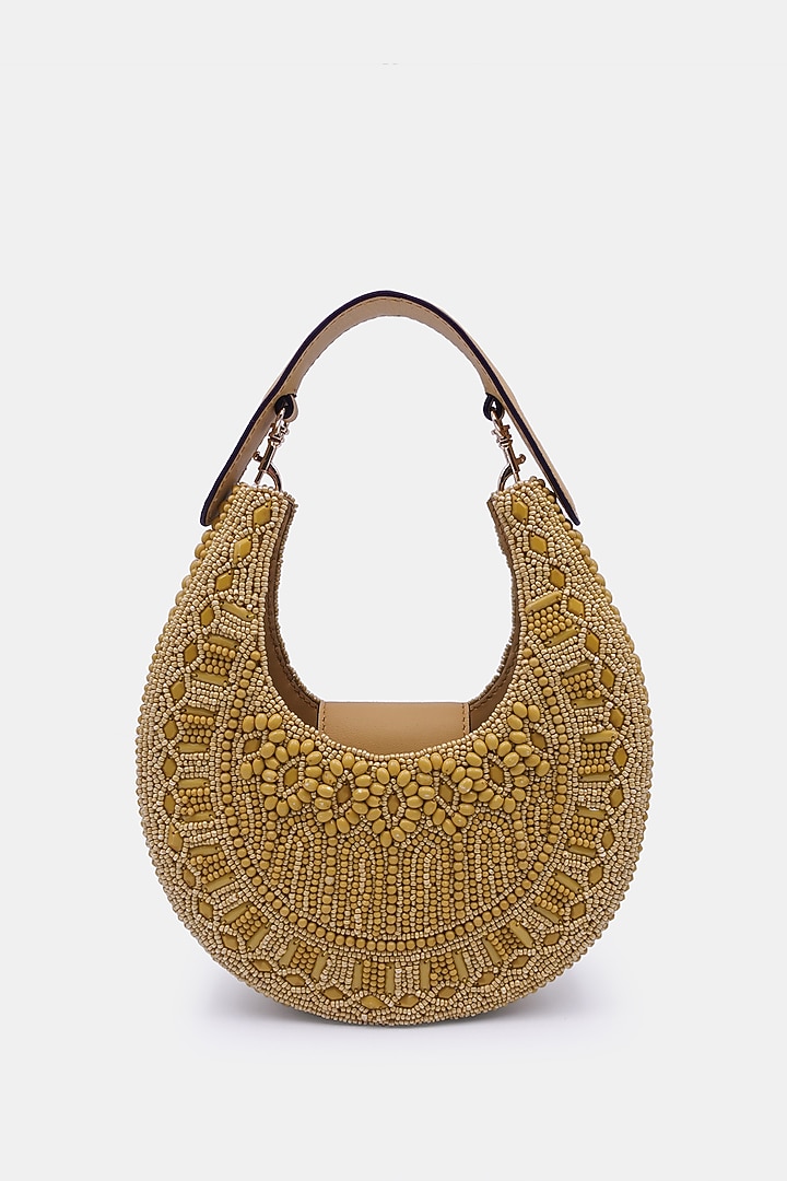 Mustard Satin Embellished Sling Bag by Versuhz at Pernia's Pop Up Shop