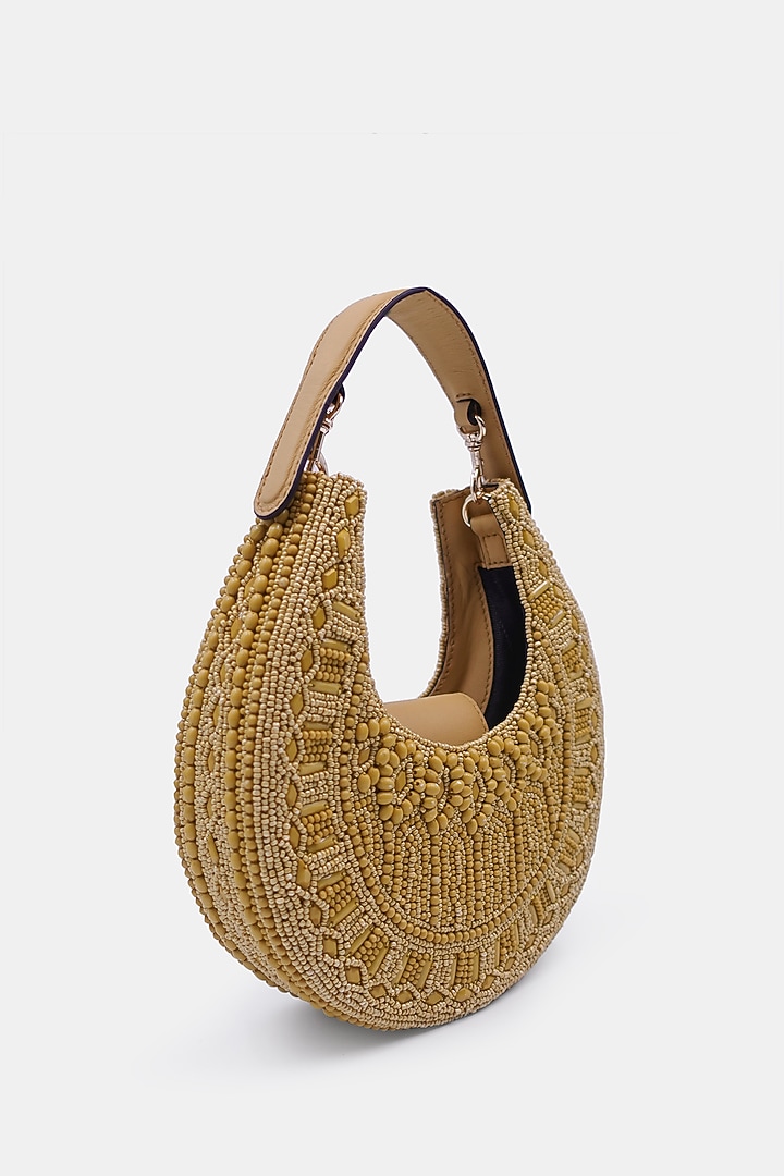 Mustard Satin Embellished Sling Bag by Versuhz at Pernia's Pop Up Shop