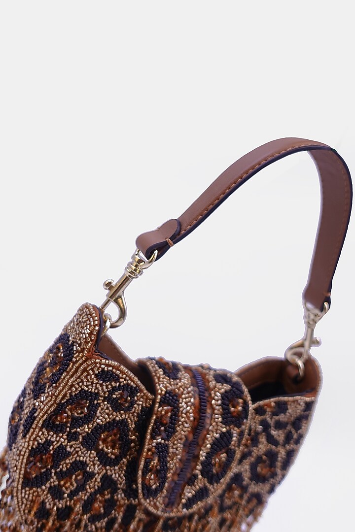 Tan & Black Satin Embellished Sling Bag by Versuhz at Pernia's Pop Up Shop