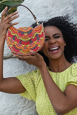 Multi-Colored Satin Embellished Sling Bag by Versuhz