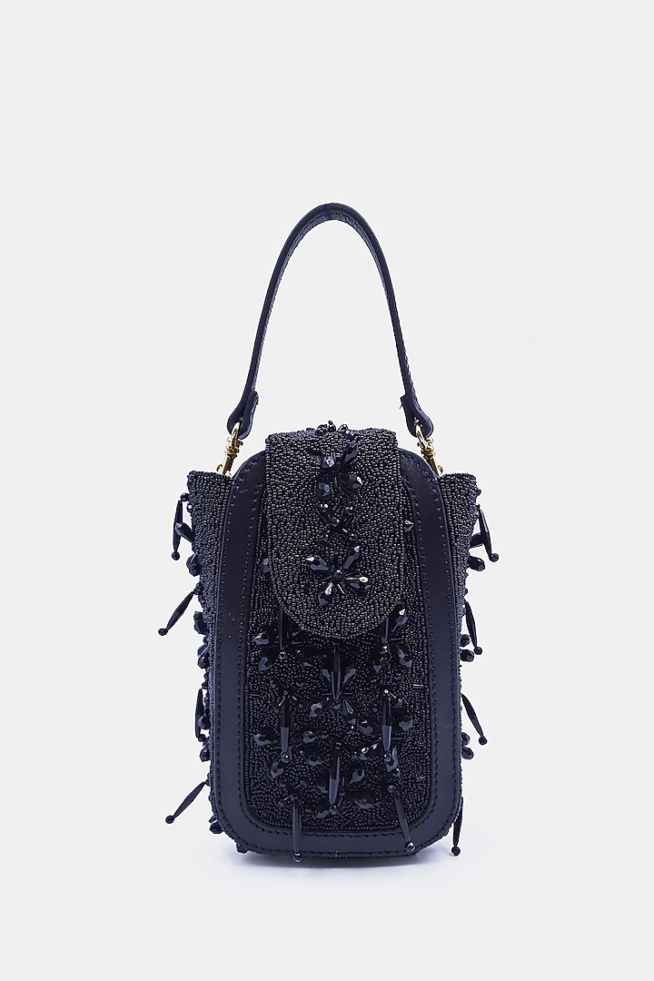 Black Satin Embellished Waist Bag by Versuhz at Pernia's Pop Up Shop