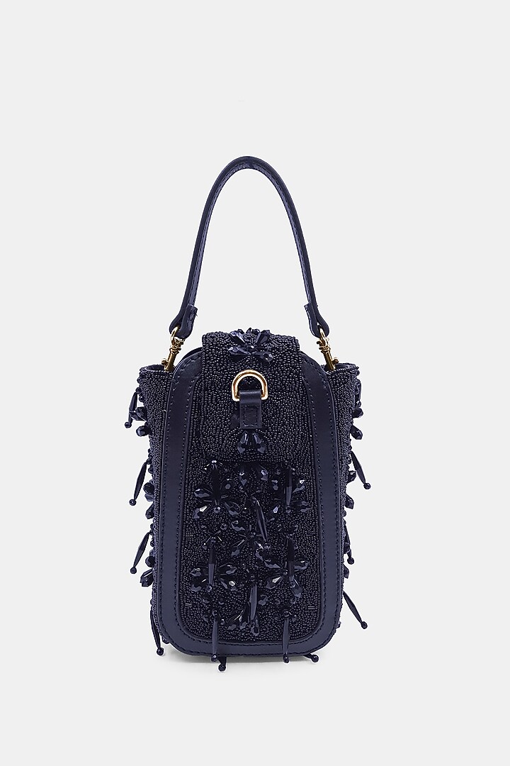 Black Satin Embellished Waist Bag by Versuhz at Pernia's Pop Up Shop
