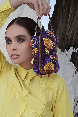 Purple Satin Embellished Waist Bag by Versuhz