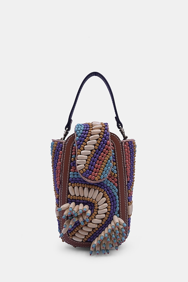 Brown Satin Embellished Waist Bag by Versuhz