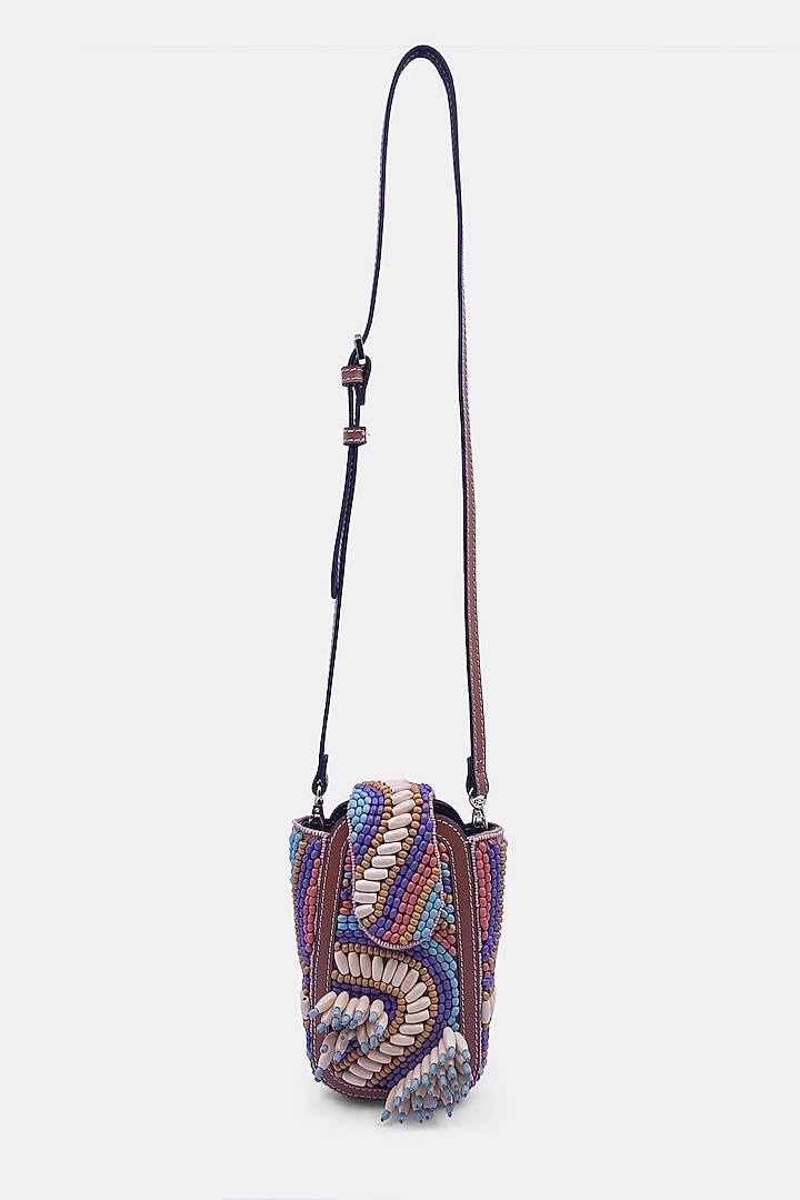 Brown Satin Embellished Waist Bag by Versuhz at Pernia's Pop Up Shop
