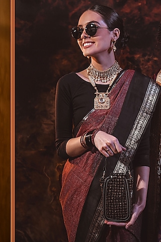 Black Satin Embellished Waist Bag by Versuhz