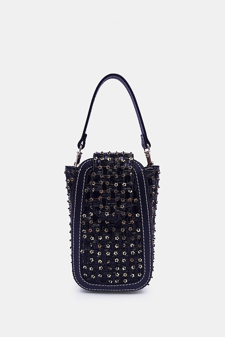 Black Satin Embellished Waist Bag by Versuhz at Pernia's Pop Up Shop