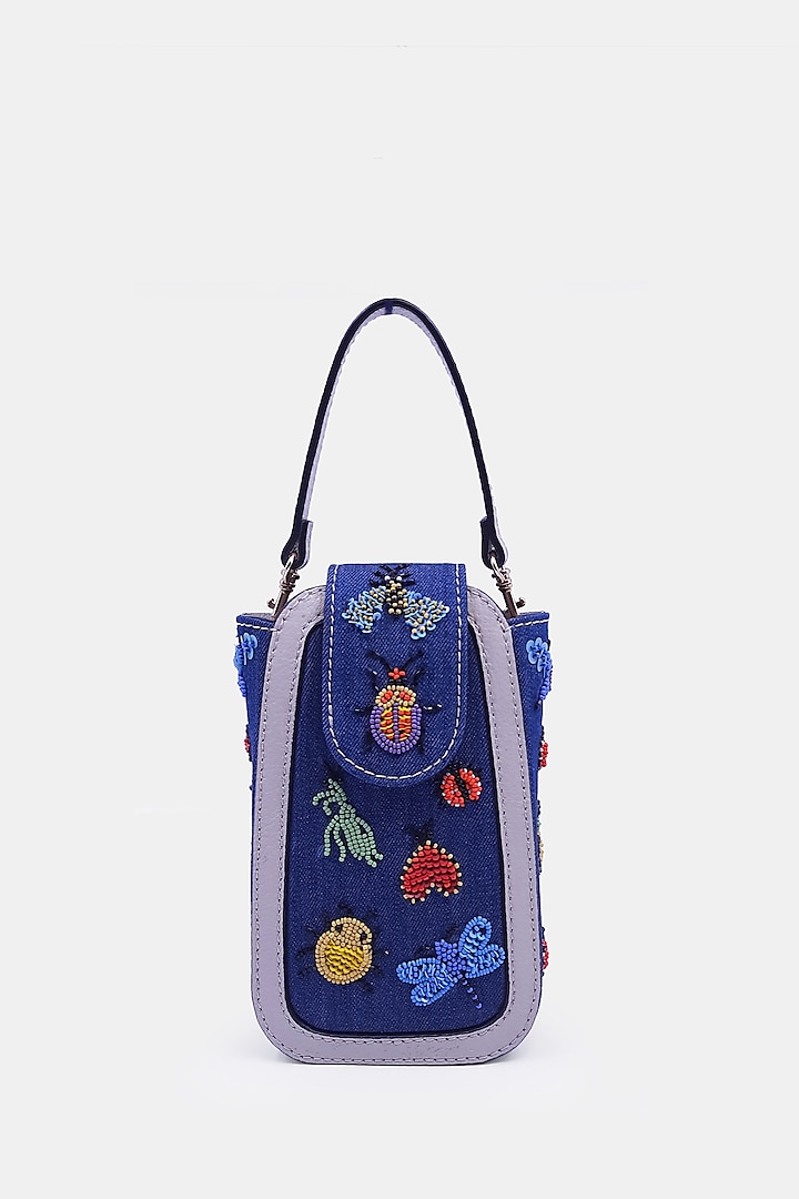 Multi-Colored Denim Satin Embellished Waist Bag by Versuhz