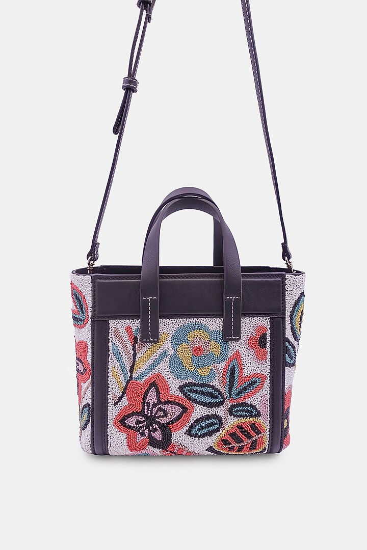 Black Cotton Embellished Mini Tote Bag by Versuhz at Pernia's Pop Up Shop
