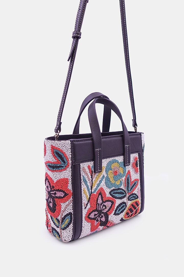 Black Cotton Embellished Mini Tote Bag by Versuhz at Pernia's Pop Up Shop