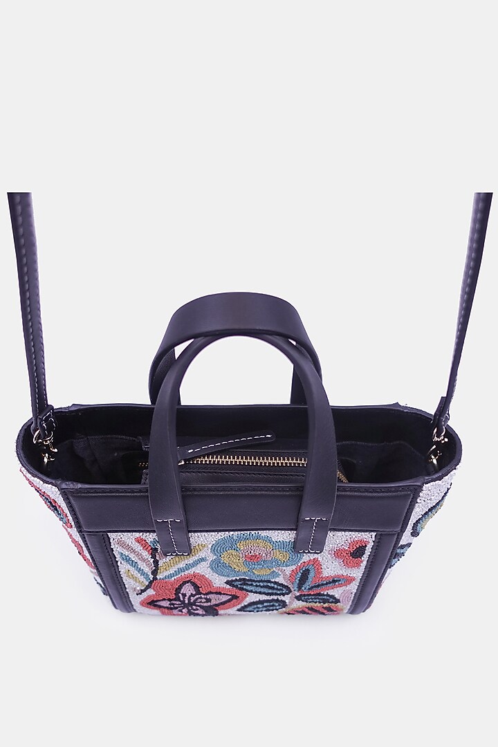 Black Cotton Embellished Mini Tote Bag by Versuhz at Pernia's Pop Up Shop