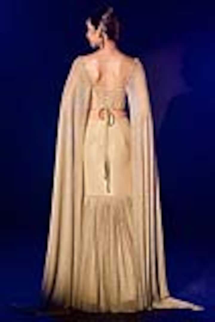 Golden Shimmer Pleated Lycra Fish Cut Skirt Set by Vesture at Pernia's Pop Up Shop