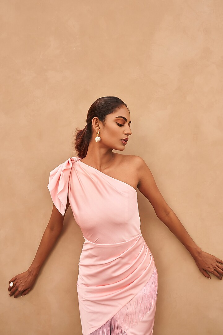 Pink Armani Satin One-Shoulder Draped Vacation Dress by Vesture at Pernia's Pop Up Shop