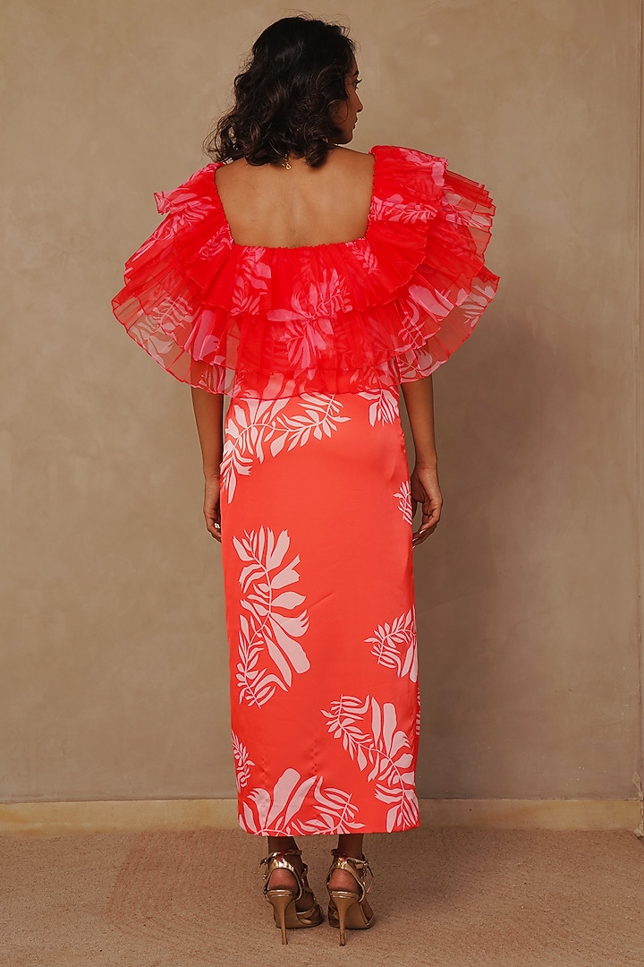 Orange & White Armani Satin Floral Printed Ankle Length Vacation Dress by Vesture at Pernia's Pop Up Shop