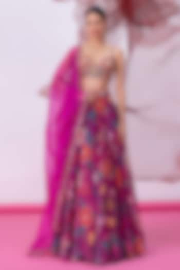 Pink Organza Printed Flared Skirt Set by Vesture at Pernia's Pop Up Shop