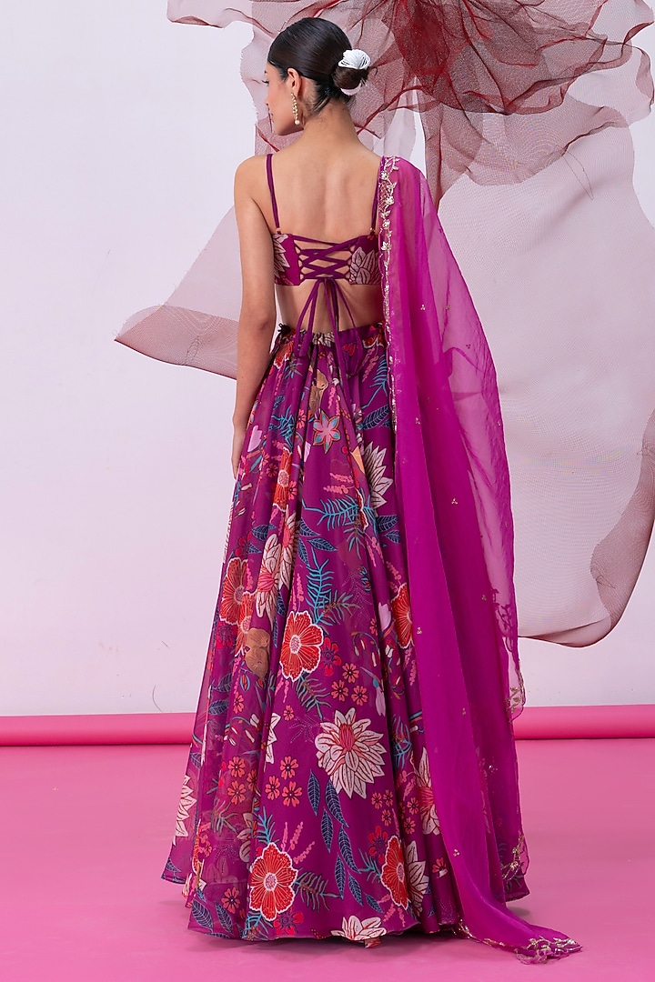 Pink Organza Printed Flared Skirt Set by Vesture at Pernia's Pop Up Shop