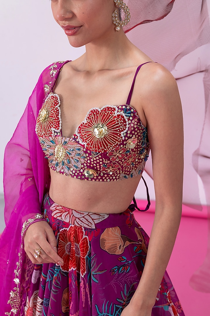 Pink Organza Printed Flared Skirt Set by Vesture at Pernia's Pop Up Shop