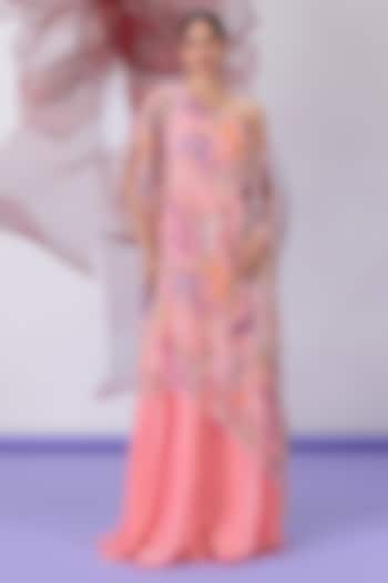 Peach Lurex Chiffon Printed Kaftan Set by Vesture at Pernia's Pop Up Shop