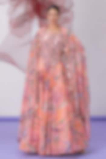 Peach Organza Printed Wedding Lehenga Set by Vesture at Pernia's Pop Up Shop