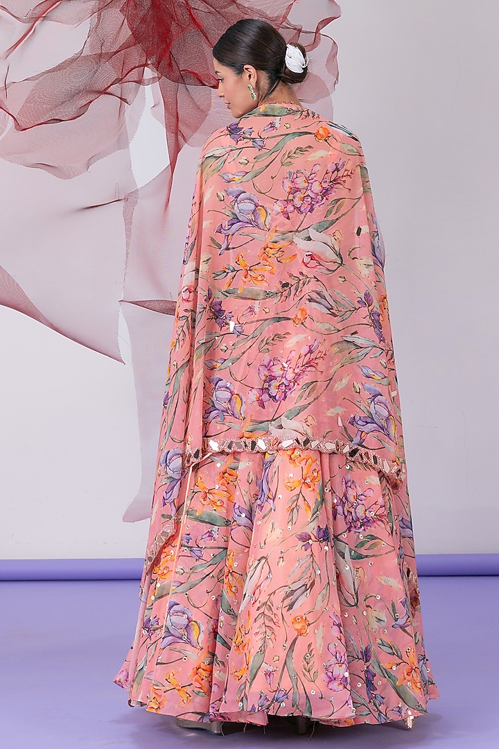 Peach Organza Printed Wedding Lehenga Set by Vesture at Pernia's Pop Up Shop