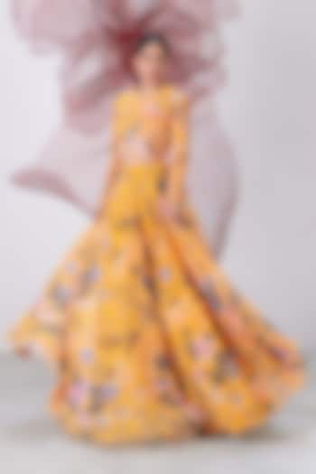 Yellow Organza Printed Flared Skirt Set by Vesture at Pernia's Pop Up Shop