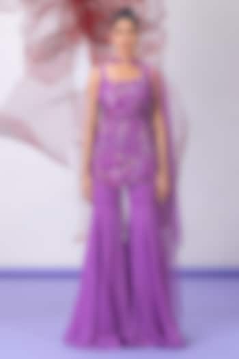 Purple Organza Printed Kurta Set by Vesture at Pernia's Pop Up Shop