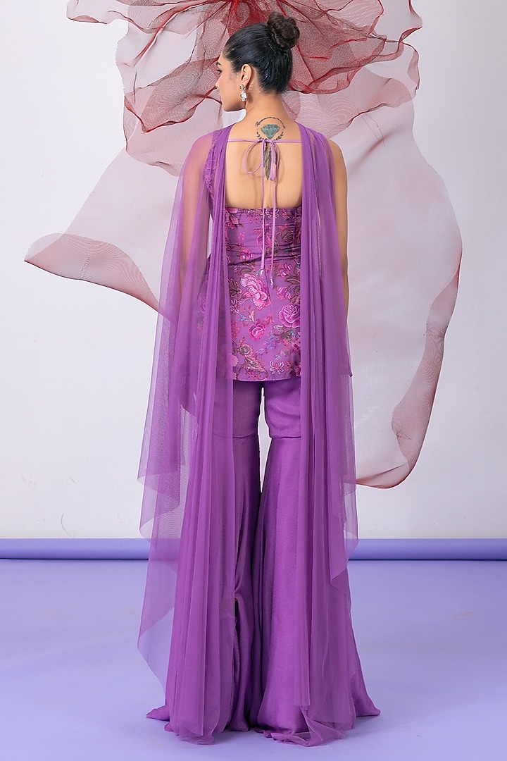 Purple Organza Printed Kurta Set by Vesture at Pernia's Pop Up Shop