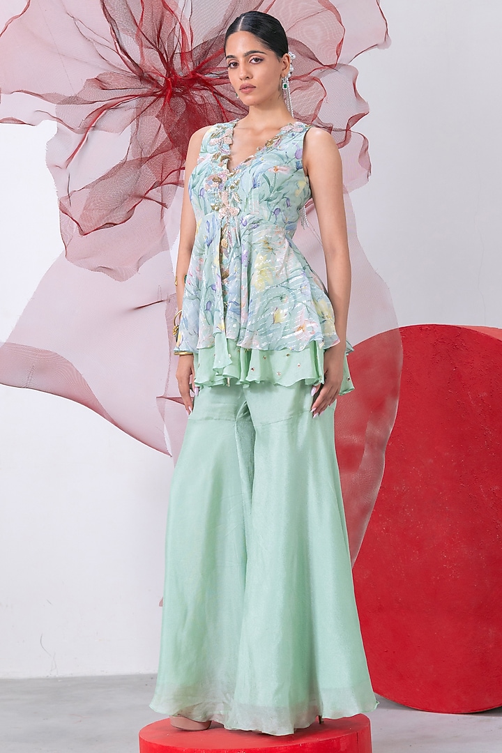 Pastel Green Crepe Palazzo Pant Set by Vesture at Pernia's Pop Up Shop