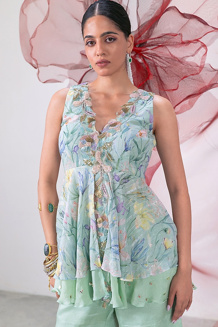 Pastel Green Crepe Palazzo Pant Set by Vesture at Pernia's Pop Up Shop