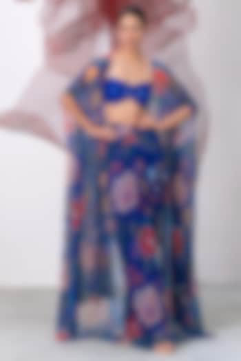 Electric Blue Mesh Lycra Printed Skirt Set by Vesture at Pernia's Pop Up Shop